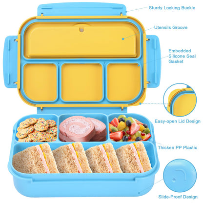 Complete Bento Box Set for Kids & Adults - 4 Compartments Lunch Container with Accessories (40 Oz/5 Cup)