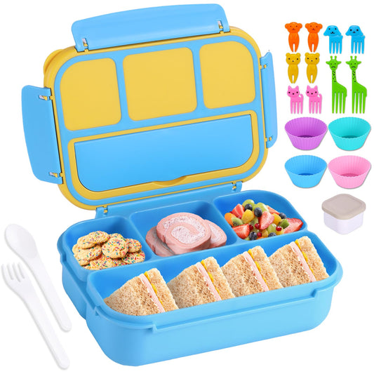 Complete Bento Box Set for Kids & Adults - 4 Compartments Lunch Container with Accessories (40 Oz/5 Cup)