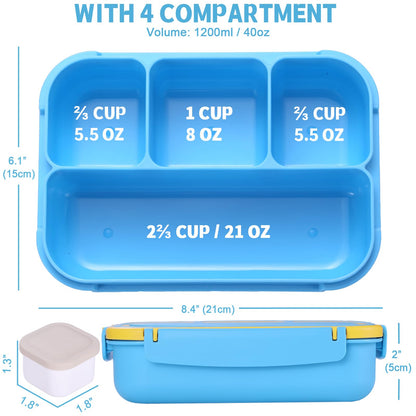 Complete Bento Box Set for Kids & Adults - 4 Compartments Lunch Container with Accessories (40 Oz/5 Cup)