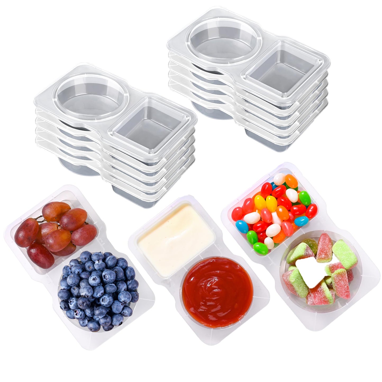 10PCS Double Compartment Condiment Containers - Reusable Snack Containers with Lids for Takeout, Sauces & More (140ml)