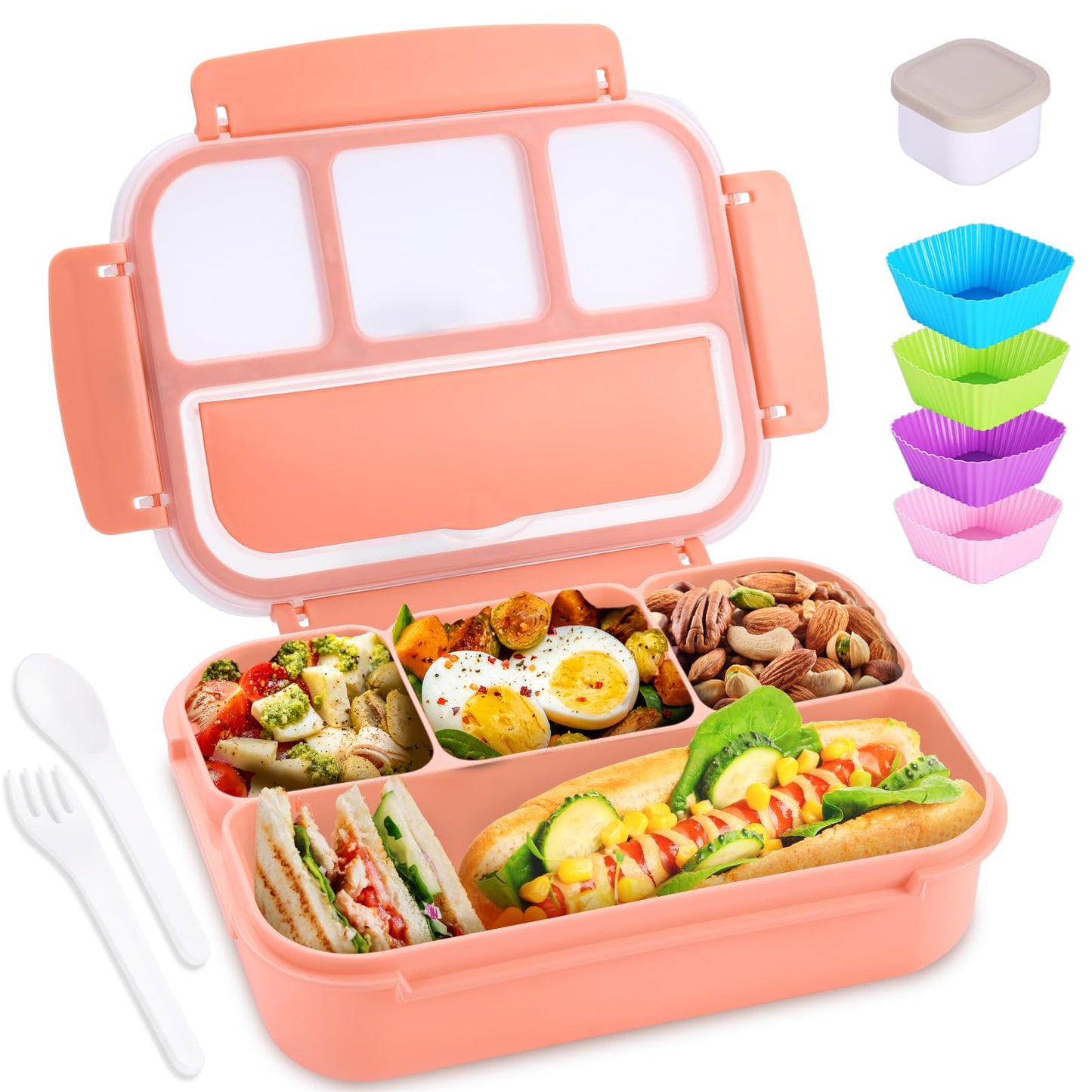 Complete Bento Box Set for Kids & Adults - 4 Compartments Lunch Container with Accessories (40 Oz/5 Cup)