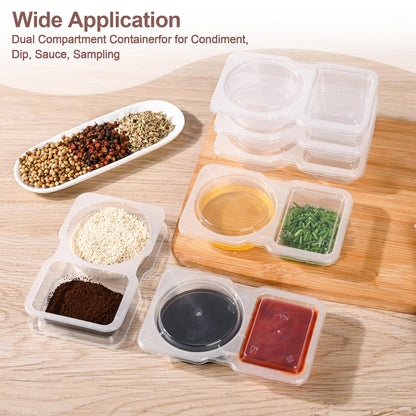 10PCS Double Compartment Condiment Containers - Reusable Snack Containers with Lids for Takeout, Sauces & More (140ml)