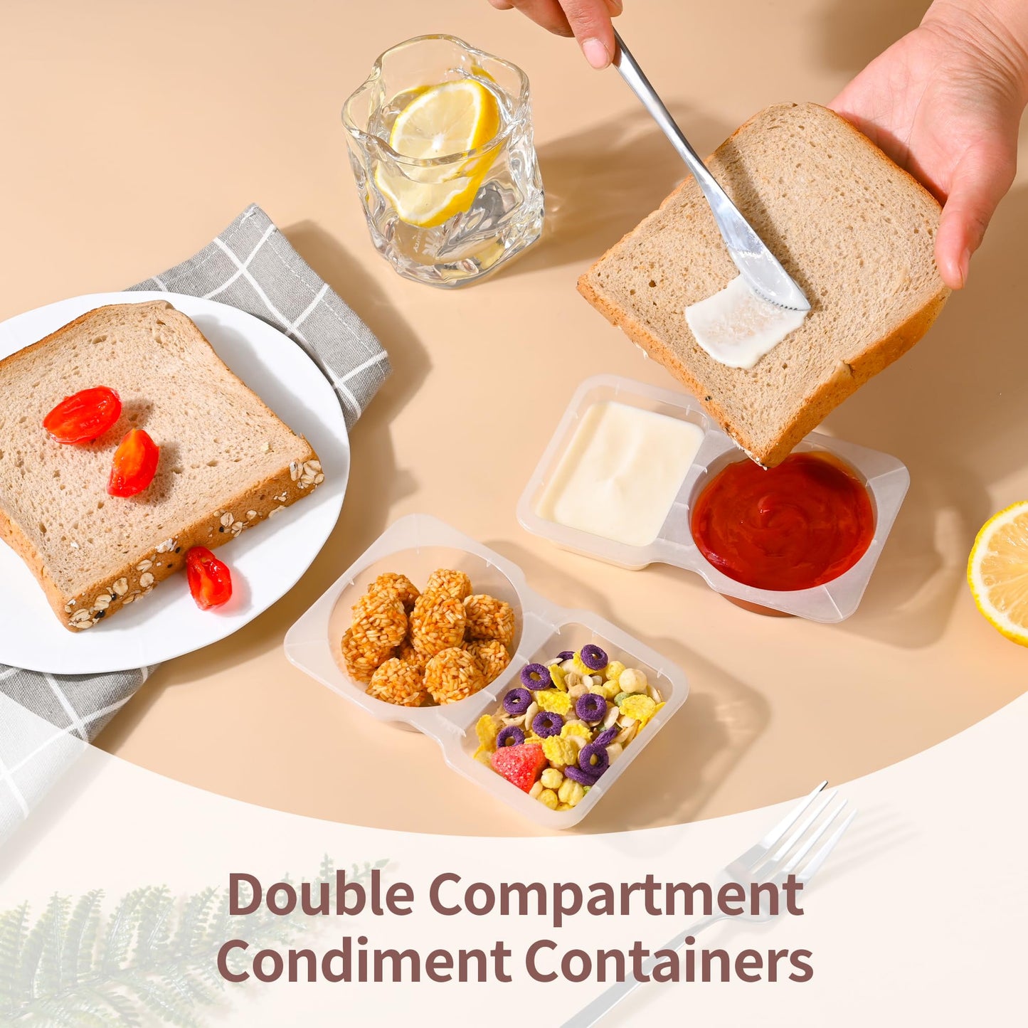 10PCS Double Compartment Condiment Containers - Reusable Snack Containers with Lids for Takeout, Sauces & More (140ml)