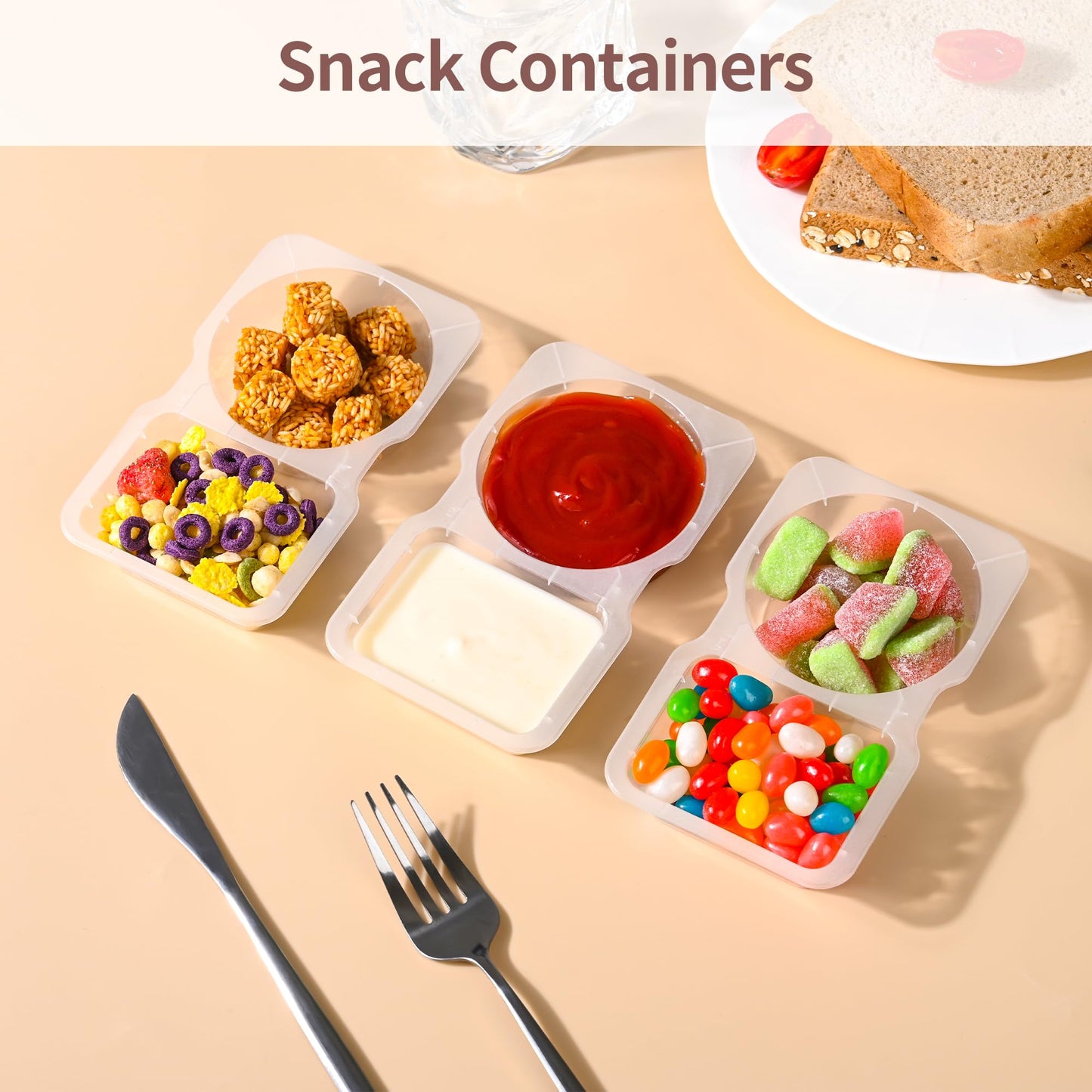 10PCS Double Compartment Condiment Containers - Reusable Snack Containers with Lids for Takeout, Sauces & More (140ml)