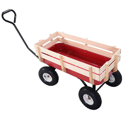 Outdoor Pulling Garden Cart Wagon with Wood Railing