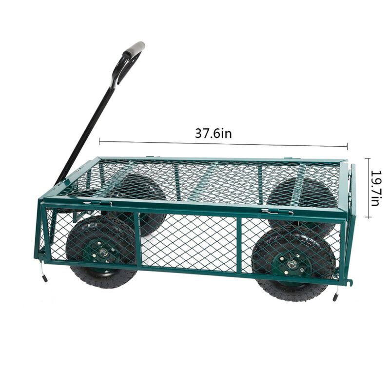 Steel Garden Utility Cart Wagon w/ 550lbs Capacity, Removable Sides, Handle