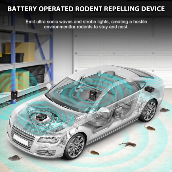 Battery-Powered Ultrasonic Rodent Repellent with Strobe Light for Vehicles and Spaces