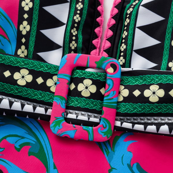 Long-sleeved Peacock Totem Print One Piece Swimsuit and Sarong