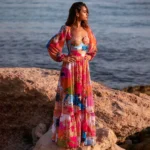 Long Sleeve Shell Chest Pad Printed One Piece Swimsuit and Skirt