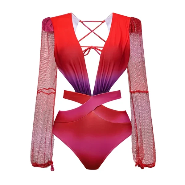 Long Sleeve V Neck Cutout One Piece Swimsuit and Pants