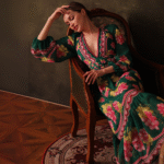 Long-sleeved Retro Green Grapes Print One Piece Swimsuit and Skirt