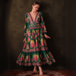 Long-sleeved Retro Green Grapes Print One Piece Swimsuit and Skirt