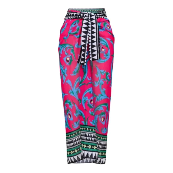 Long-sleeved Peacock Totem Print One Piece Swimsuit and Sarong