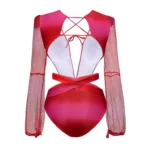 Long Sleeve V Neck Cutout One Piece Swimsuit and Pants