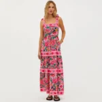 Pink Floral Paradise Print One Piece Swimsuit and Skirt