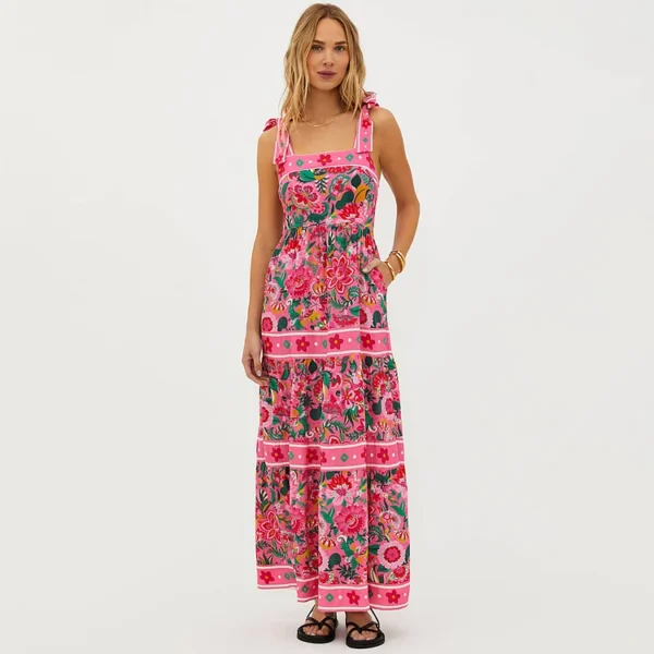 Pink Floral Paradise Print One Piece Swimsuit and Skirt