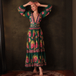 Long-sleeved Retro Green Grapes Print One Piece Swimsuit and Skirt