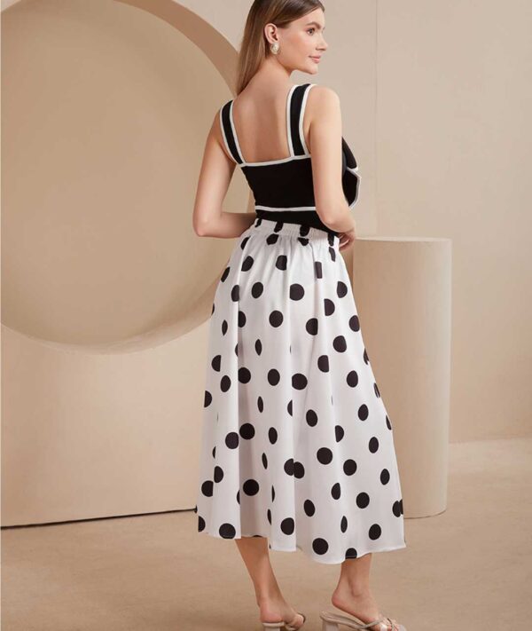Polka Dot One-Piece Swimsuit with Bow & Skirt