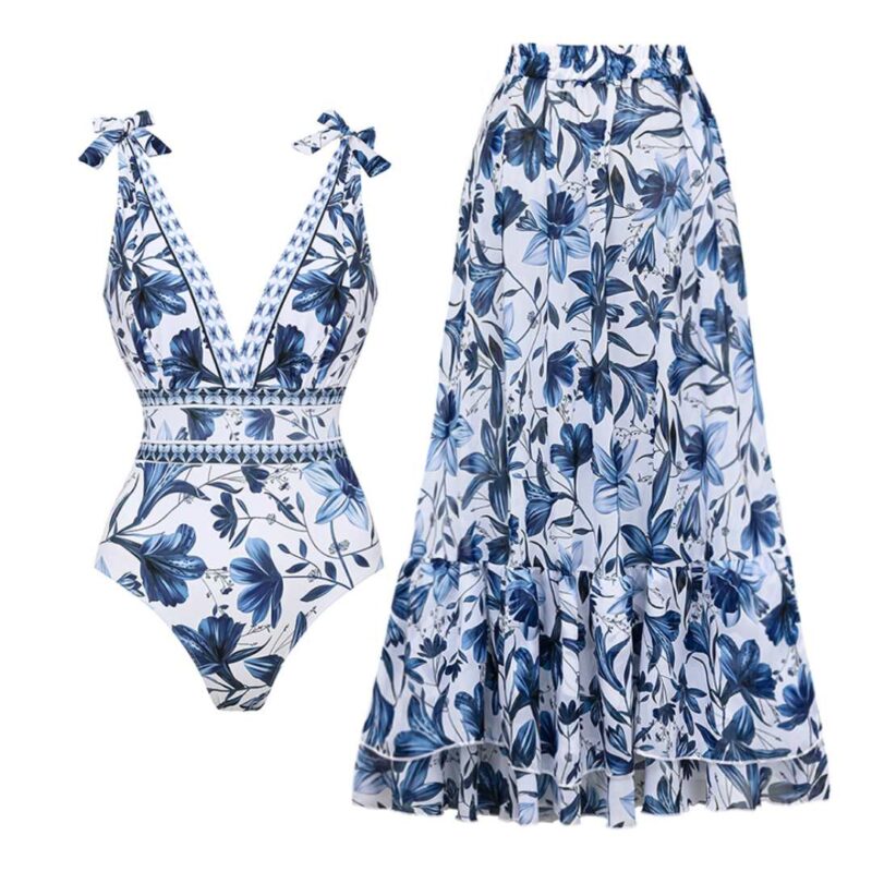 Quick-Dry One-Piece Vevri Swimsuit with Matching Skirt