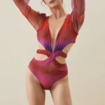 Long Sleeve V Neck Cutout One Piece Swimsuit and Pants