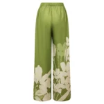 V Neck Long Sleeve Flower Print One Piece Swimsuit and Pants