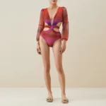 Long Sleeve V Neck Cutout One Piece Swimsuit and Pants