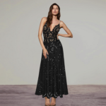 Midnight Bloom Hollow-Out Swimsuit with Matching Skirt