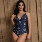 Midnight Bloom Hollow-Out Swimsuit with Matching Skirt