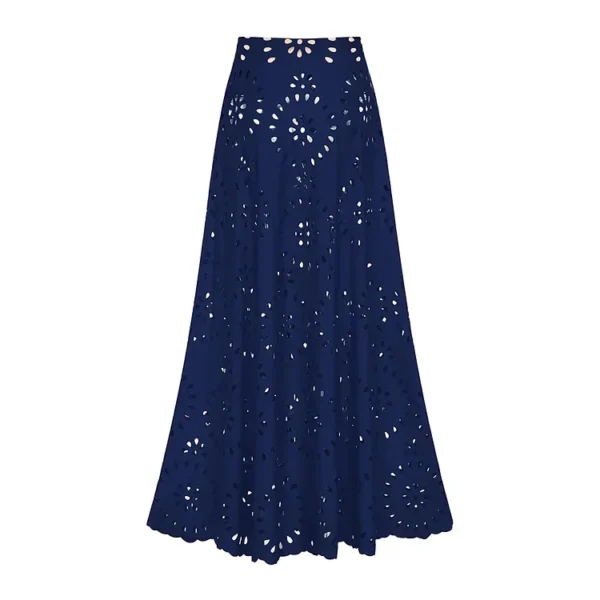 Midnight Bloom Hollow-Out Swimsuit with Matching Skirt