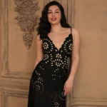 Midnight Bloom Hollow-Out Swimsuit with Matching Skirt