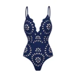 Midnight Bloom Hollow-Out Swimsuit with Matching Skirt