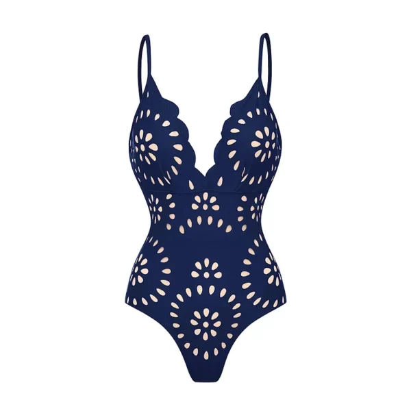 Midnight Bloom Hollow-Out Swimsuit with Matching Skirt