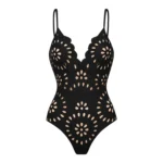 Midnight Bloom Hollow-Out Swimsuit with Matching Skirt