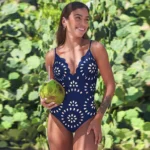 Midnight Bloom Hollow-Out Swimsuit with Matching Skirt