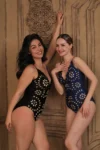 Midnight Bloom Hollow-Out Swimsuit with Matching Skirt