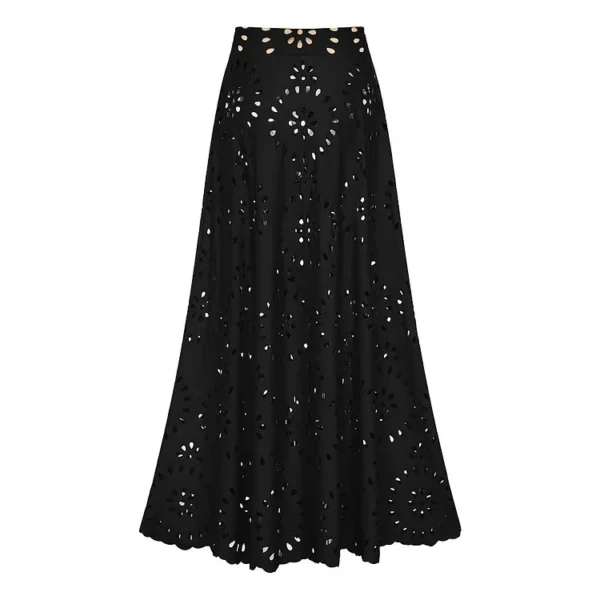 Midnight Bloom Hollow-Out Swimsuit with Matching Skirt
