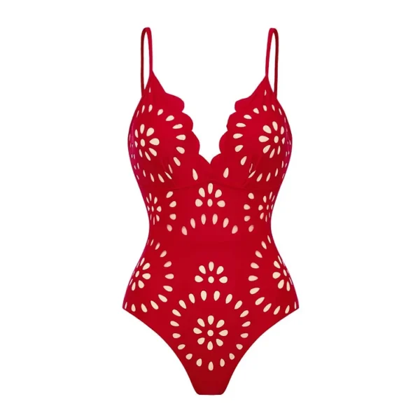 Midnight Bloom Hollow-Out Swimsuit with Matching Skirt