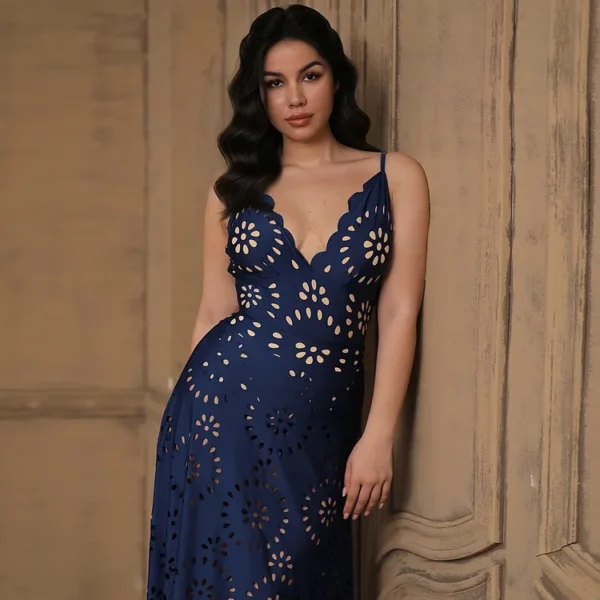 Midnight Bloom Hollow-Out Swimsuit with Matching Skirt